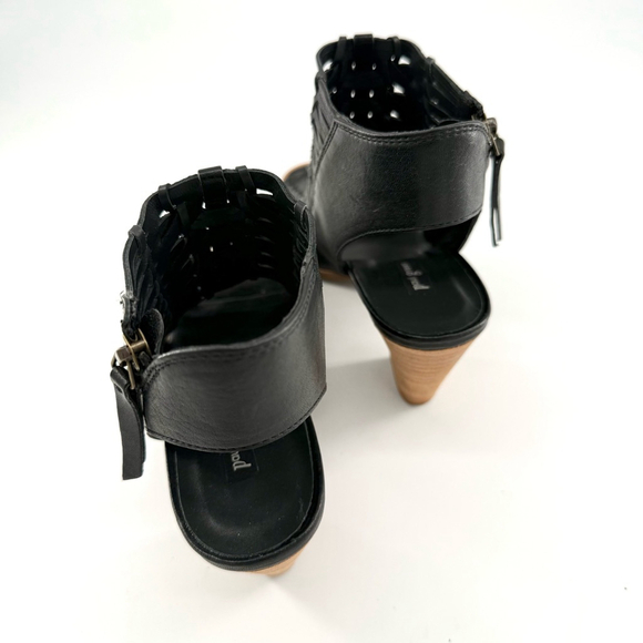 Paul Green Black Leather Woven Peep Toe Slingback Heels Size US 7.5 and EU 5 - Picture 10 of 11